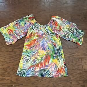 Parker Tampa Multi Colored Tropical Palm Cold Shoulder Mini Dress Size Small